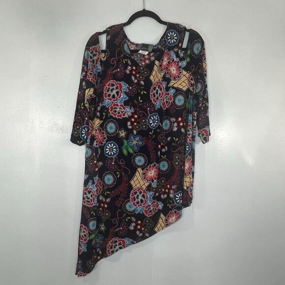 Slinky Brand Tops - Slinky Brand Women Floral Asymmetric Blouse off the shoulders Crew neck Sz 1X